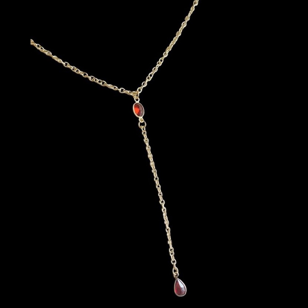 Garnet Lariat Necklace,Wedding,January birthstone